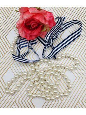 Vineyard Haven NWT Long Strand Knotted Faux Pearl Necklace Nautical Ribbon Tie
